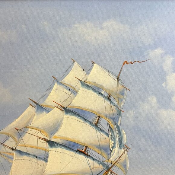 2006 Classic Sailing Ship Artwork on Canvas Oil Painting Framed Size 28" x 24" - Picture 6 of 15